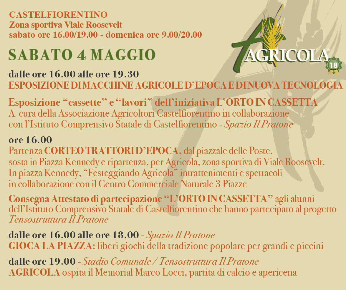 Programma di sabato 4 maggio