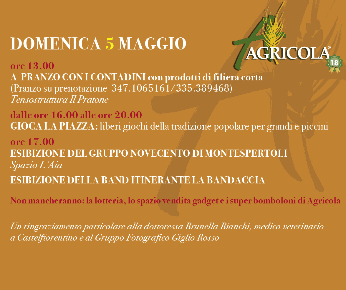 Programma di domenica 5 maggio, pomeriggio